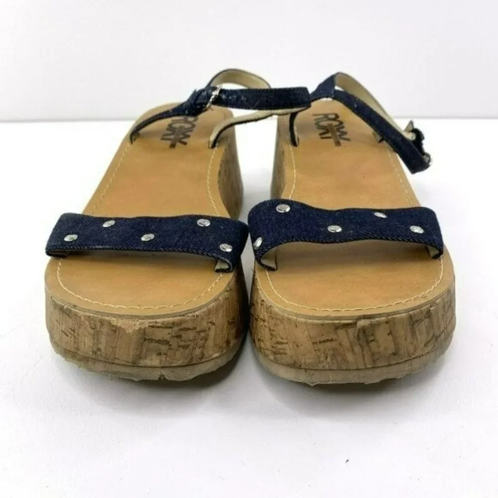 VTG Y2K 90s Roxy Quicksilver Sandals Women Size 8 Platform Cork Wedge Denim Jean